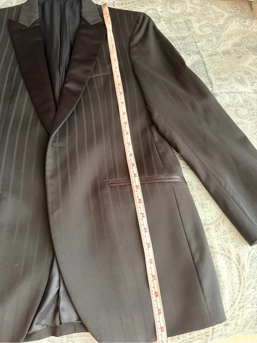 TWIST Men's Black Pinstripe Tuxedo Jacket with Satin Lapel
